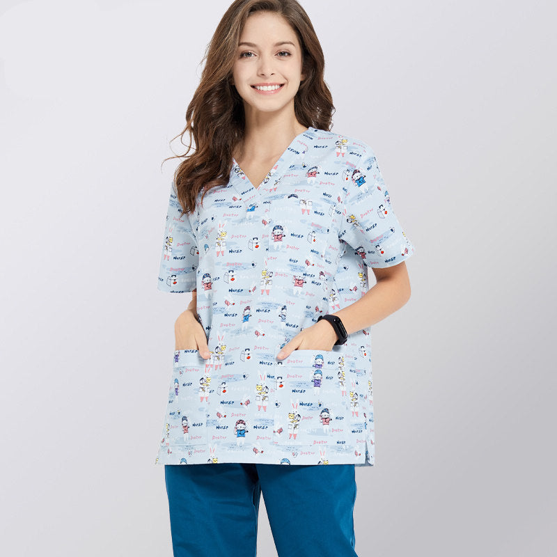 Printed Hand Wash Gown Cute Nurse Work Uniform Medical Unisex Long Sleeve Hand Gown for Dental Clinic