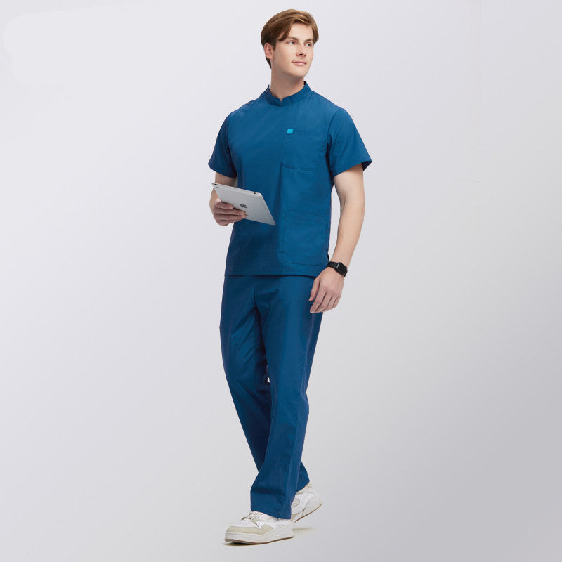 Solid Color Nurse Uniform Unisex Soft Anti-Wrinkle Cotton Polyester Blend Dental Cosmetic Hospital Workwear