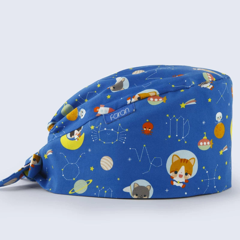 Faran Surgical Cap Doctor Nurse Printed Hat Pet Home Dental Work Hat Planet Guardian Meow Summer