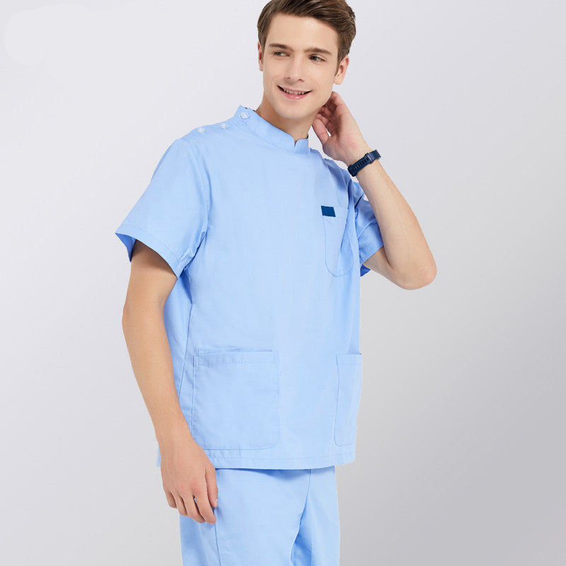 Solid Color Nurse Uniform Unisex Soft Anti-Wrinkle Cotton Polyester Blend Dental Cosmetic Hospital Workwear