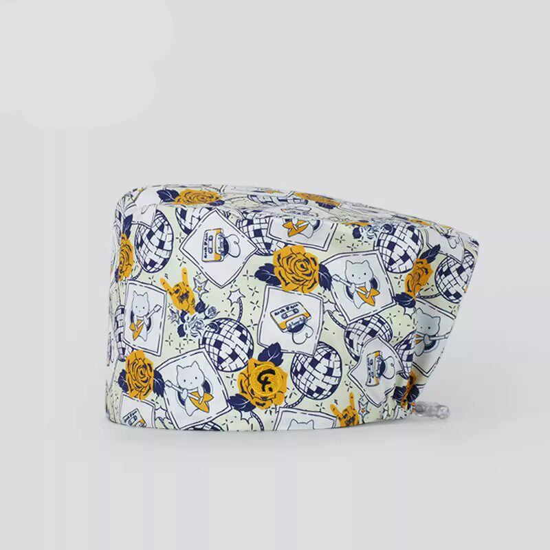 Nurse Beanie Elastic Cap Doctor Work Cap Printed Surgical Oral Head Cap Cotton Breathable for Men and Women