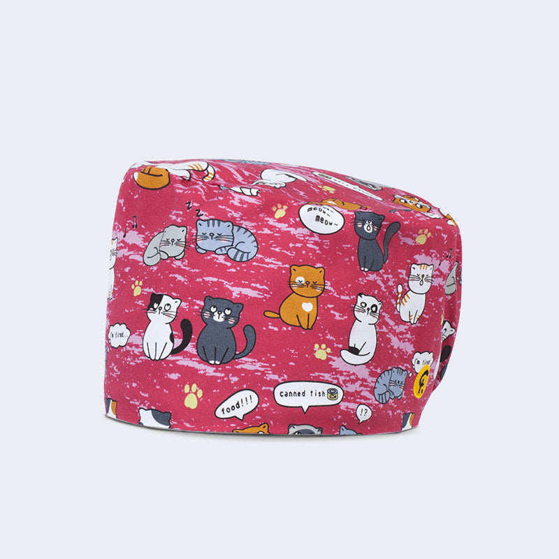 Beanie Cartoon Print Cap Doctor Nurse Surgical Cap Cotton Summer Men and Women Cat Tea Party