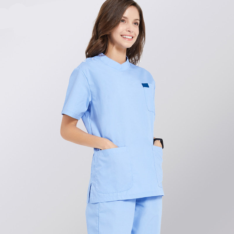 Solid Color Nurse Uniform Unisex Soft Anti-Wrinkle Cotton Polyester Blend Dental Cosmetic Hospital Workwear