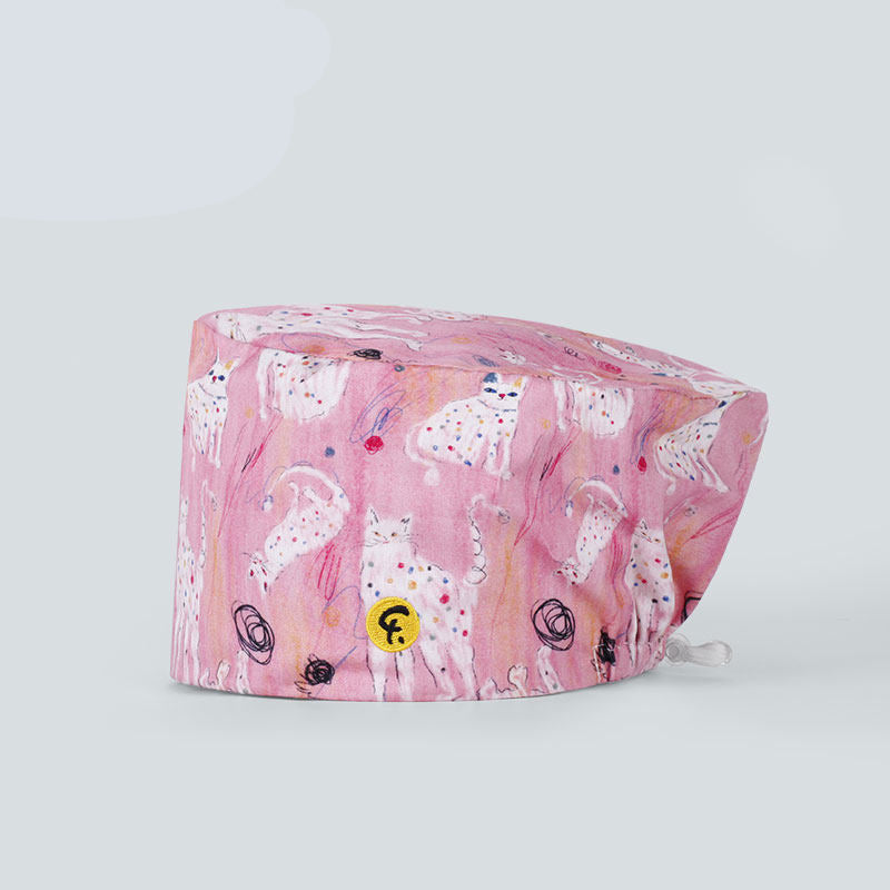 Nurse Beanie Elastic Cap Doctor Work Cap Printed Surgical Oral Head Cap Cotton Breathable for Men and Women