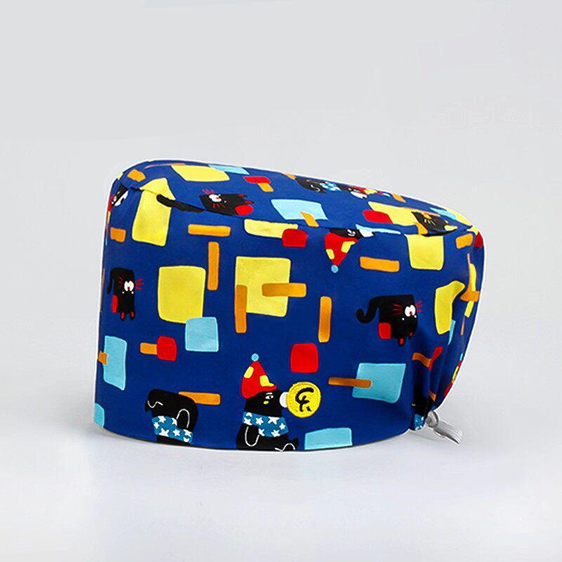 Nurse Beanie Elastic Cap Doctor Work Cap Printed Surgical Oral Head Cap Cotton Breathable for Men and Women