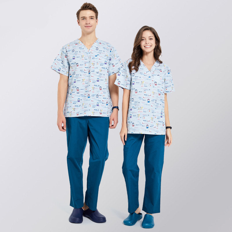 Printed Hand Wash Gown Cute Nurse Work Uniform Medical Unisex Long Sleeve Hand Gown for Dental Clinic