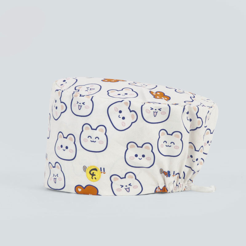 Nurse Beanie Elastic Cap Doctor Work Cap Printed Surgical Oral Head Cap Cotton Breathable for Men and Women