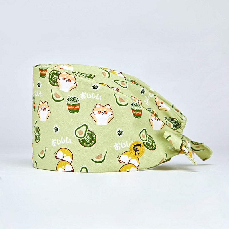Surgical Cap Cotton Work Hat Gourd Hat Cartoon Print Breathable Hat Sweat Wicking Spring and Summer