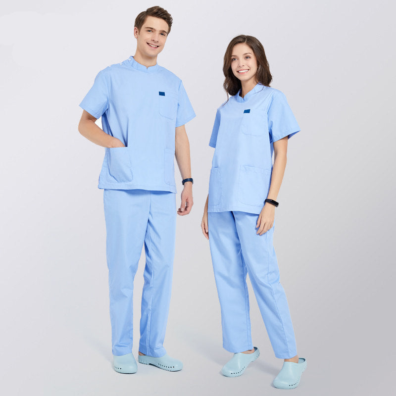 Solid Color Nurse Uniform Unisex Soft Anti-Wrinkle Cotton Polyester Blend Dental Cosmetic Hospital Workwear