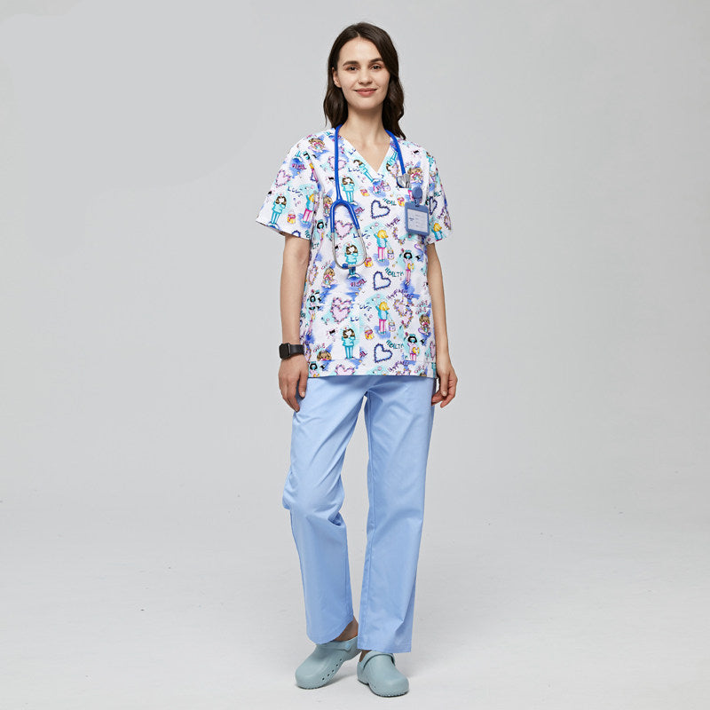 Clothes printed pet doctor nurse work uniform brush hand clothes men's and women's little nurses