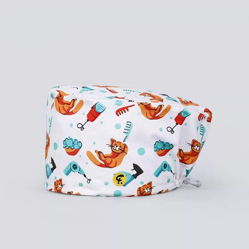 Nurse Beanie Elastic Cap Doctor Work Cap Printed Surgical Oral Head Cap Cotton Breathable for Men and Women