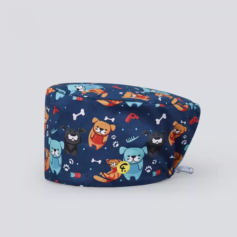 Nurse Beanie Elastic Cap Doctor Work Cap Printed Surgical Oral Head Cap Cotton Breathable for Men and Women